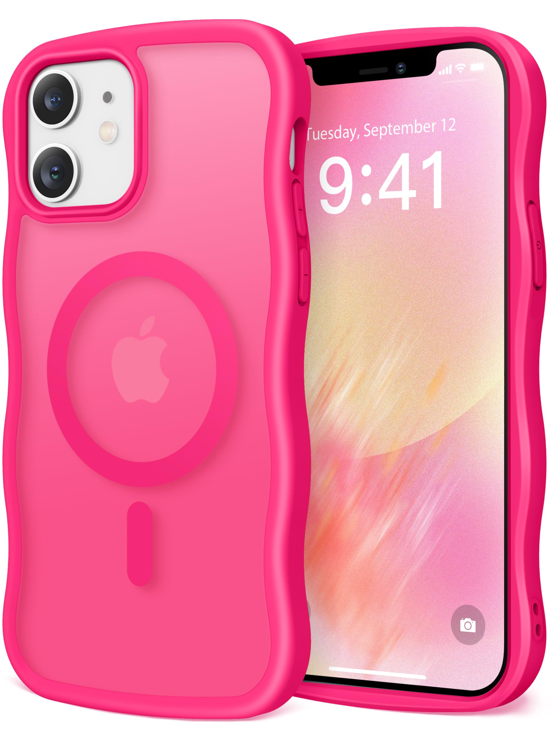 CAPRARO Cute for iPhone 12 Case & iPhone 12 Pro Case, Compatible with MagSafe, [Curly Wave Edge] [Camera Protection] [14 FT Drop Protection] Magnetic