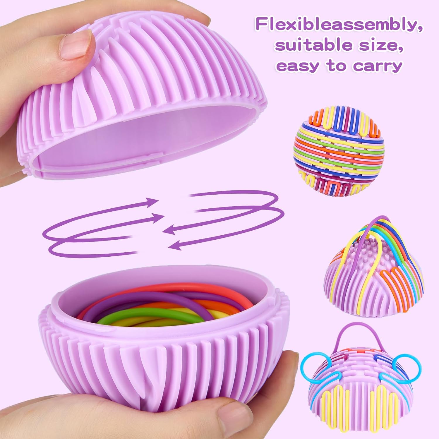 Sensory Activity Ball, Sensory Fidget Toys for Kids Adults for Calming, Stress, Anxiety, ADHD & Autism, Kids 3+ & Adults, with 24 Strings (Purple)