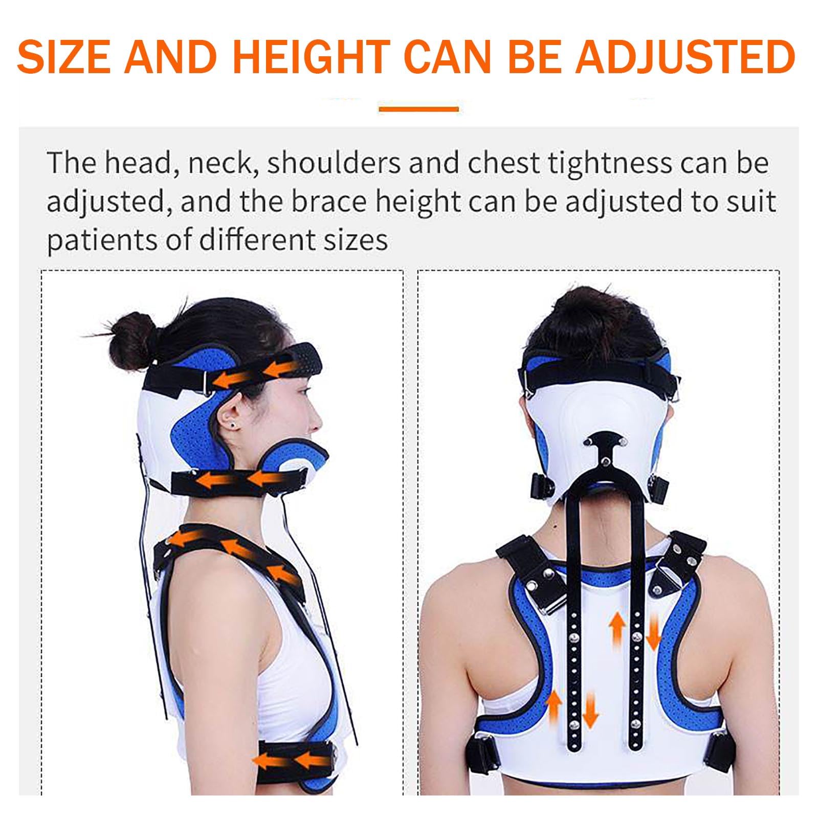 Ortesis cervical torácica, cabeza, cuello, hombros y pecho con ajuste de altura y firmeza, soporte lumbar en U, para fijación de fracturas y rehabilitación de vértebras cervicales
