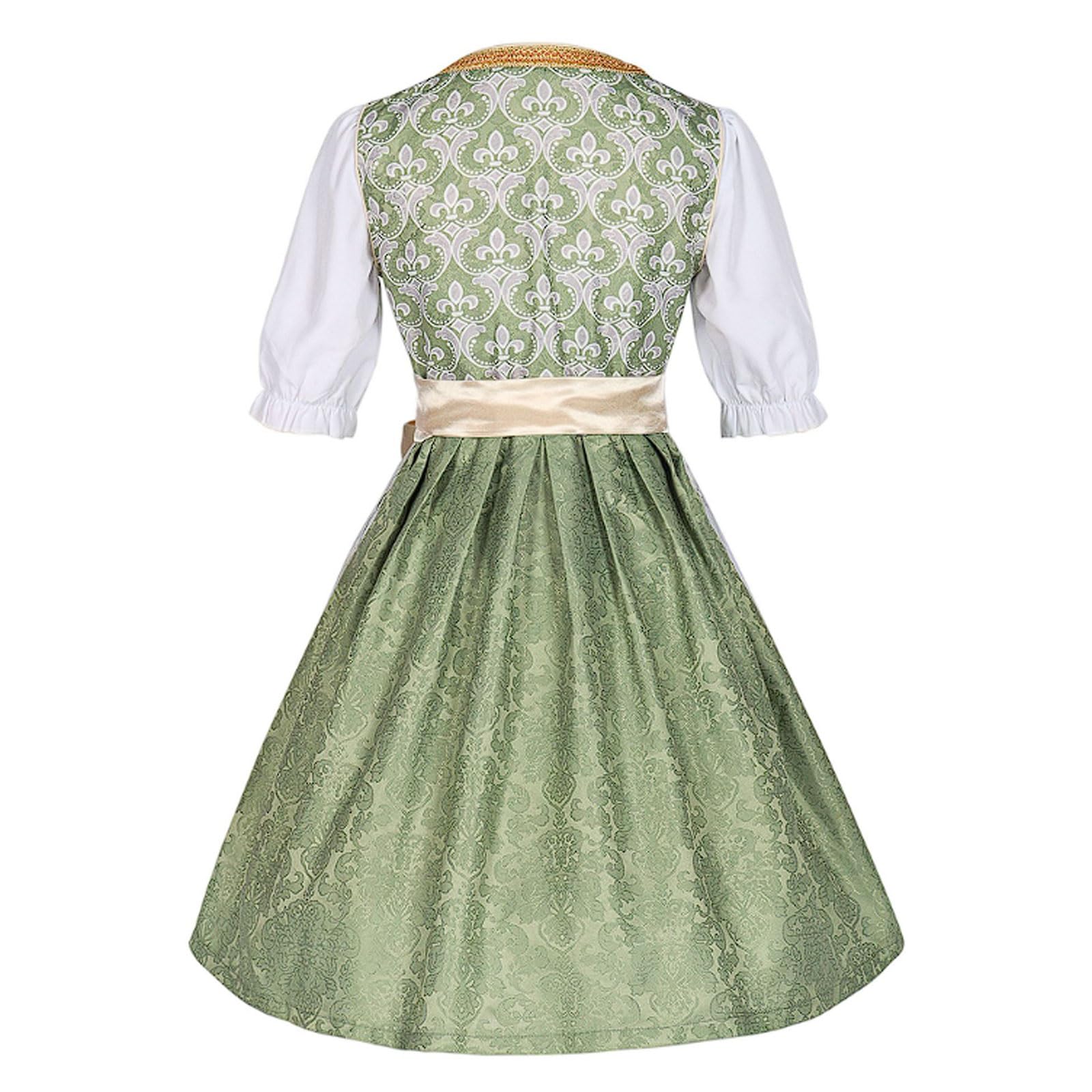 Elegante Giacca da Birra in Poliestere, Abito da Cameriera, Abito da Lavoro da Bar Verde e Beige con Grembiule in Rete Ricamato, Cerniera Laterale