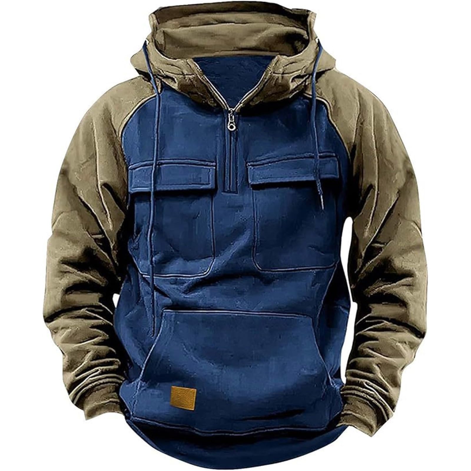 Generisch Hoodie met rits voor heren, capuchon met sjaal, zwarte hoodie