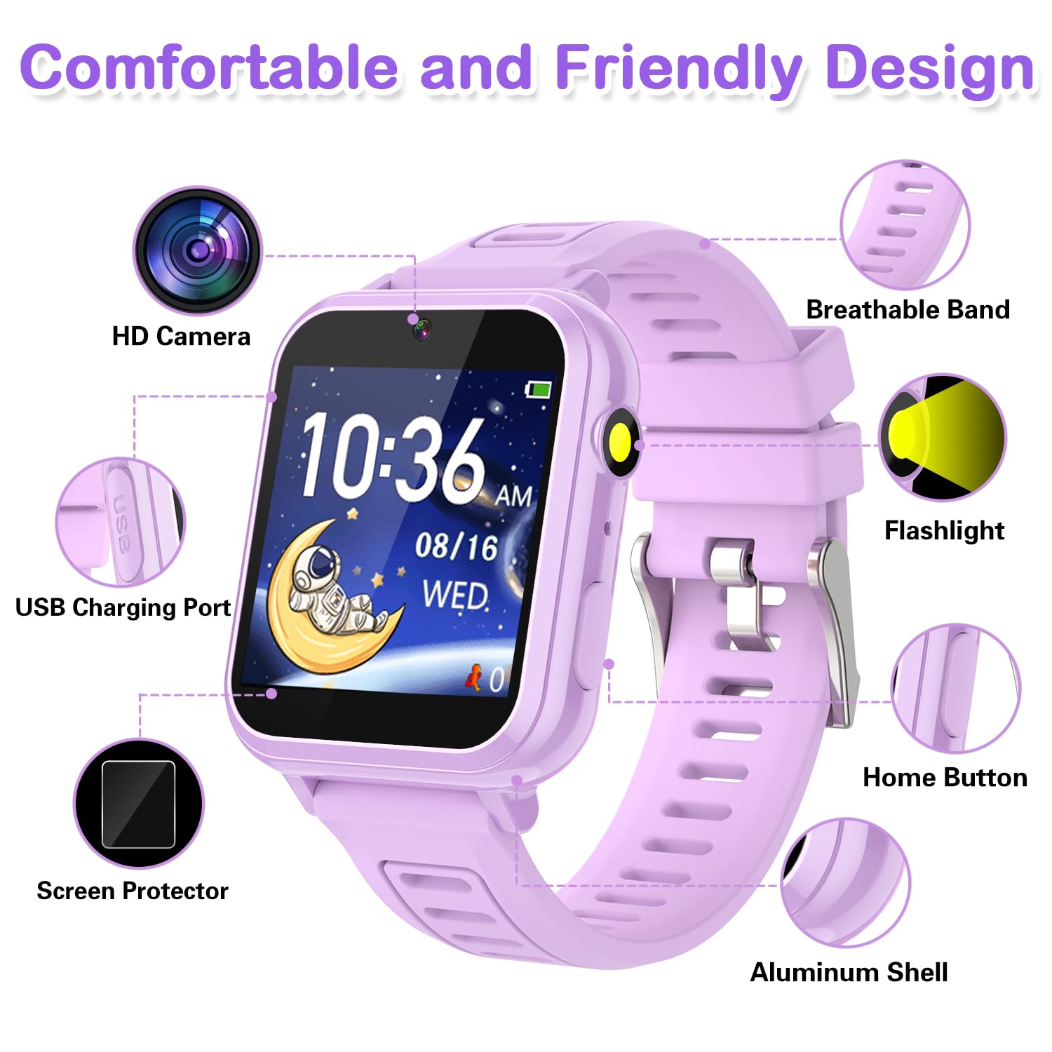Cosjoype Orologio intelligente per bambini, idea regalo per bambine dai 3 ai 12 anni, con 24 giochi di puzzle HD, videocamera, lettore musicale, carte di apprendimento, libro di fiabe, pedometro,