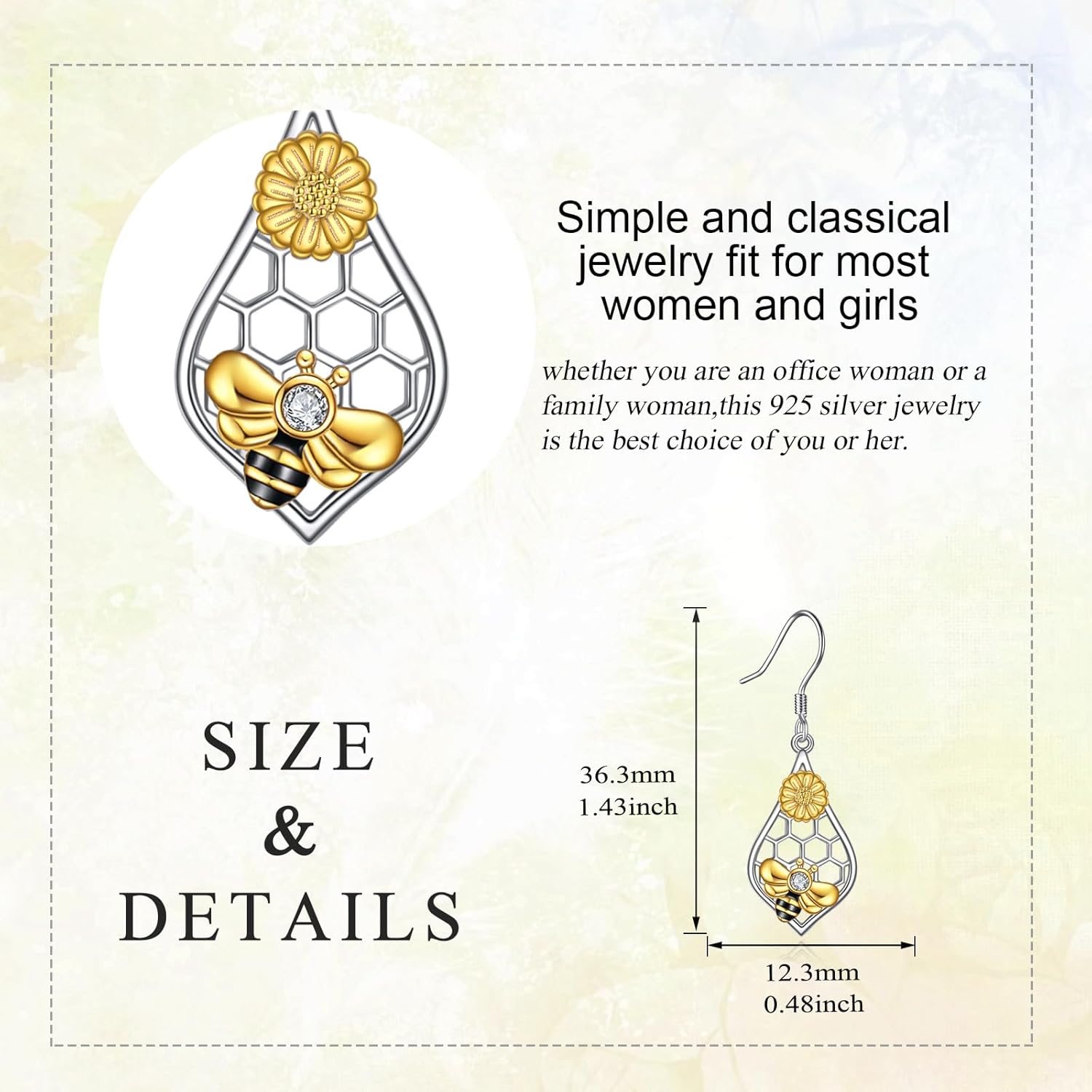LUHE Bee Earrings for Women 925 Sterling Silver Bumble Earrings with Honeycomb Honeybee Jewelry Dangle Gifts for Women - Image 6