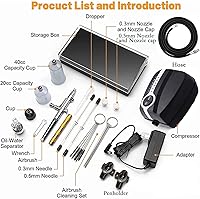 Vista 6 de Kit de aerógrafo mejorado de 40 PSI, kit de aerógrafo de doble acción con compresor para pintar, kit de cepillo de aire portátil para pintura