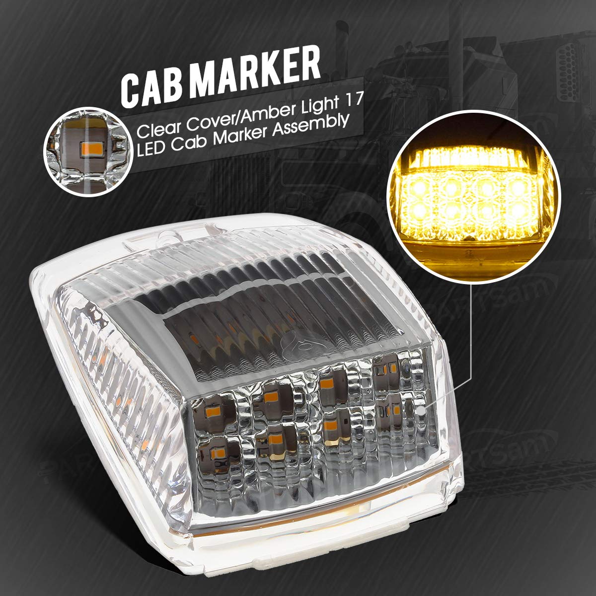 Kenworth Cab Roof Amber LED Clearance Lights – 5 Pack Teardrop Style For Trucks & RVs