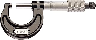 Starrett 436.1MXRL-100 Outside Micrometer, Ratchet Stop, Lock Nut, Carbide Faces, 75-100mm Range, 0.01mm Graduation, +/-0.004mm Accuracy
