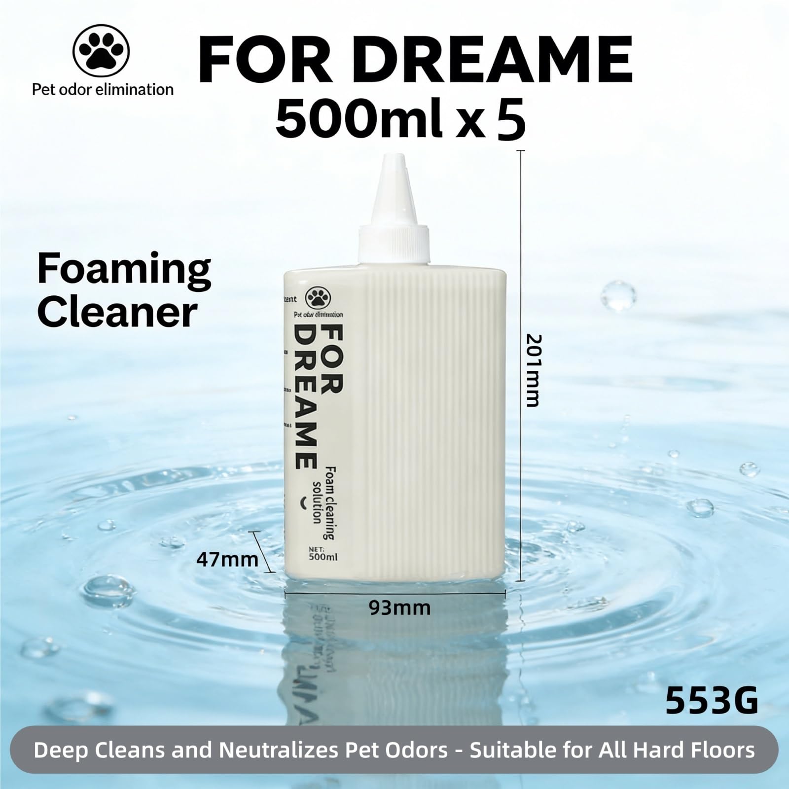 Liquido Detergente for Pavimenti, 500ml x5 Schiuma Deodorante for Animali Domestici, Profumo Fiore Frutta, Compatibile con Dreame H15 Pro/H14 Pro/H13 Pro Aspirapolvere Secco e Umido