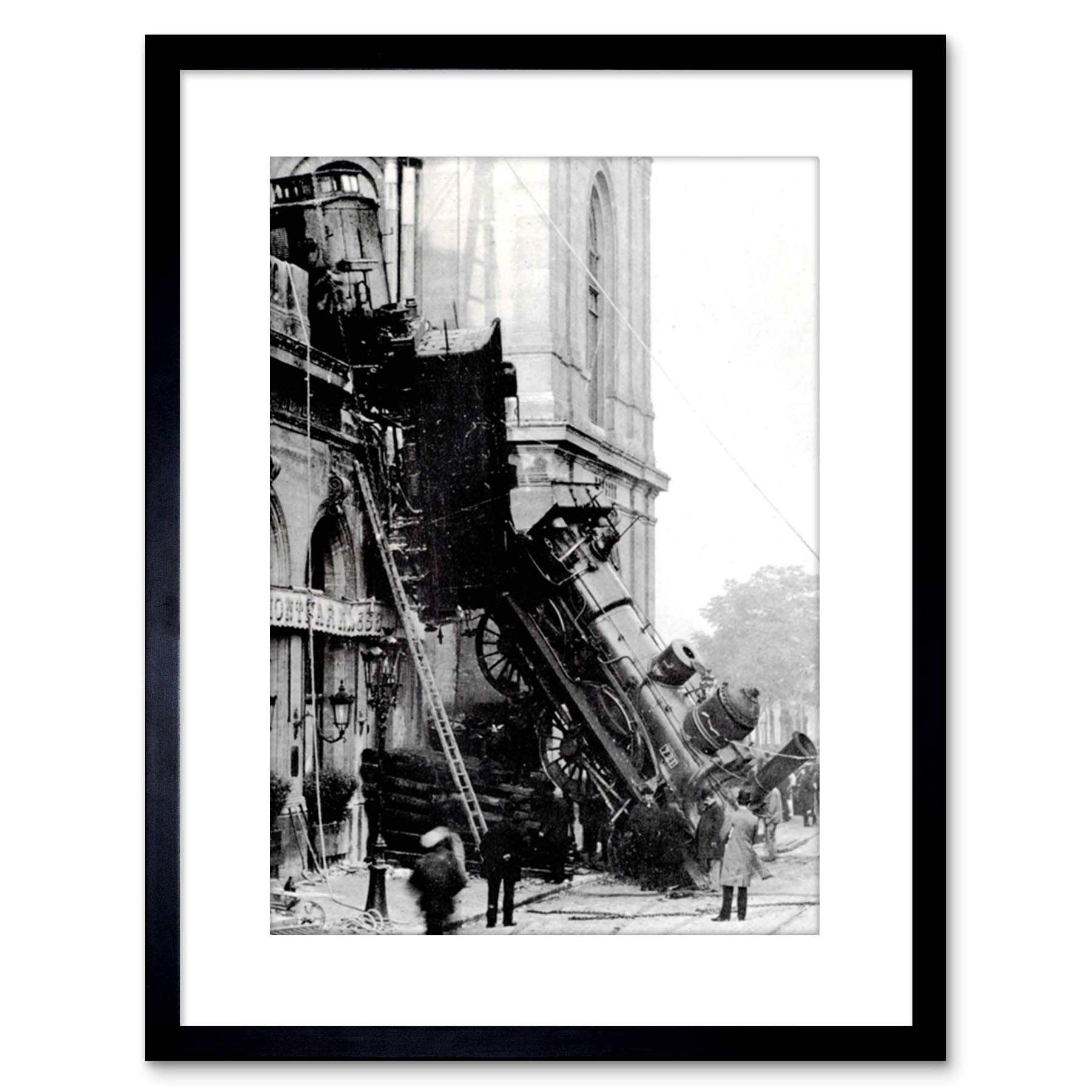 Wee Blue Coo 9x7 '' PHOTO BW TRAIN WRECK MONTPARNASSE 1895 CRASH FRAMED ART PRINT F97X808