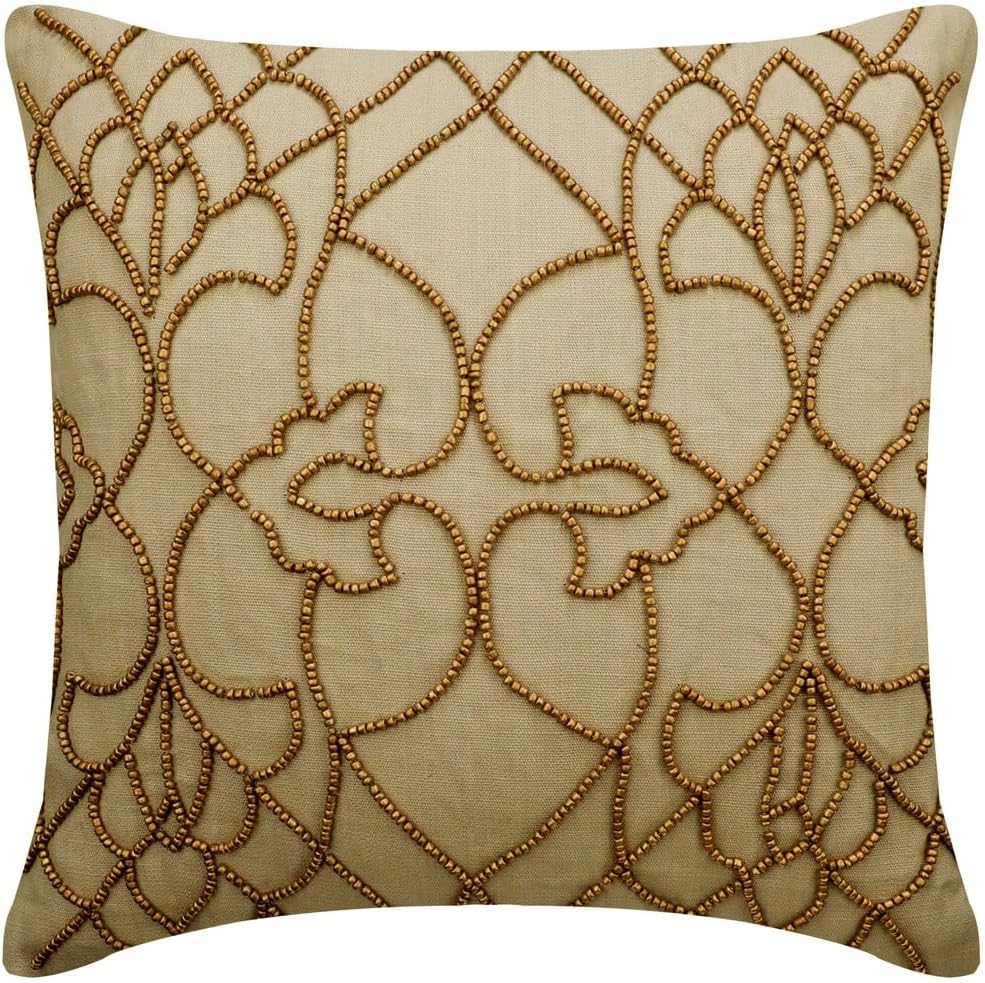The HomeCentric Throw Pillow Cover, Gold 16"x16" (40x40 cm) Pillow Covers, Linen Floral & Beaded Throw Pillow Covers, Abstract Pattern Modern Easter - Gold Magnet