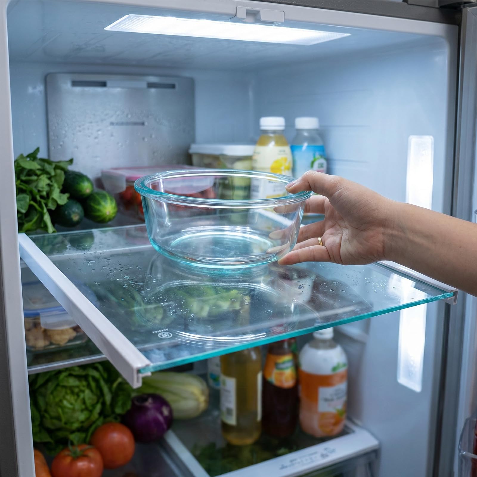 HOMSFOU Estante y Conservación de Sobras de Vidrio Templado Modular para Refrigerador Aleación Resistente, Visibilidad Clara y Flexibilidad de Almacenamiento para Cocina