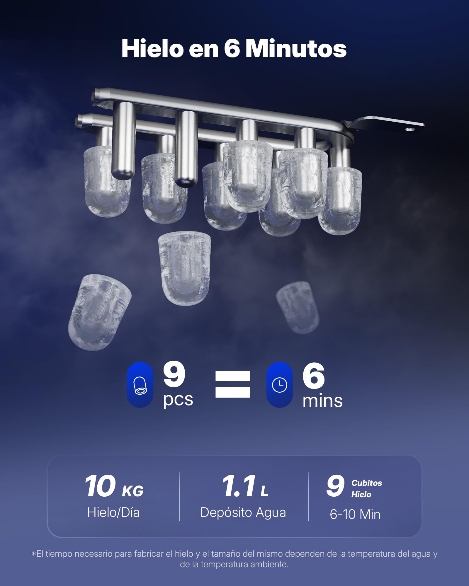 Upstreman Maquina de Hielo con LED, Pantalla Táctil Digital, Depósito & Cestillo Extraíbles, 9 Cubitos en 6-8 Min, 2 Tamaños de Cubitos, Autolimpiante, Ice Maker, Gris, BI10