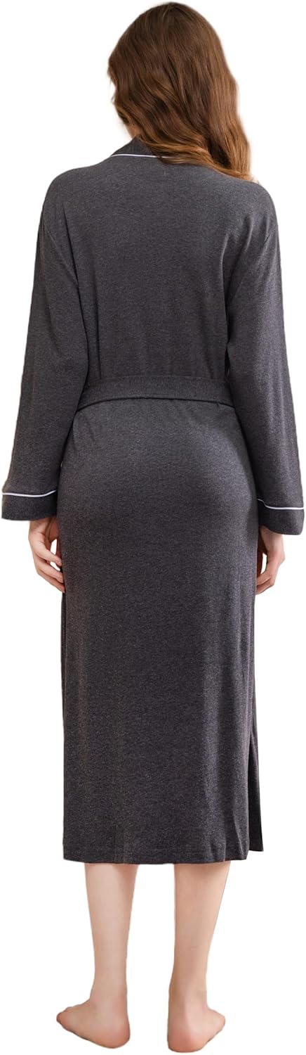 Women's Robes Lightweight Soft Cotton Blend, Ladies Bathrobe Absorbent Breathable Kimono Robe with Pockets - Image 2