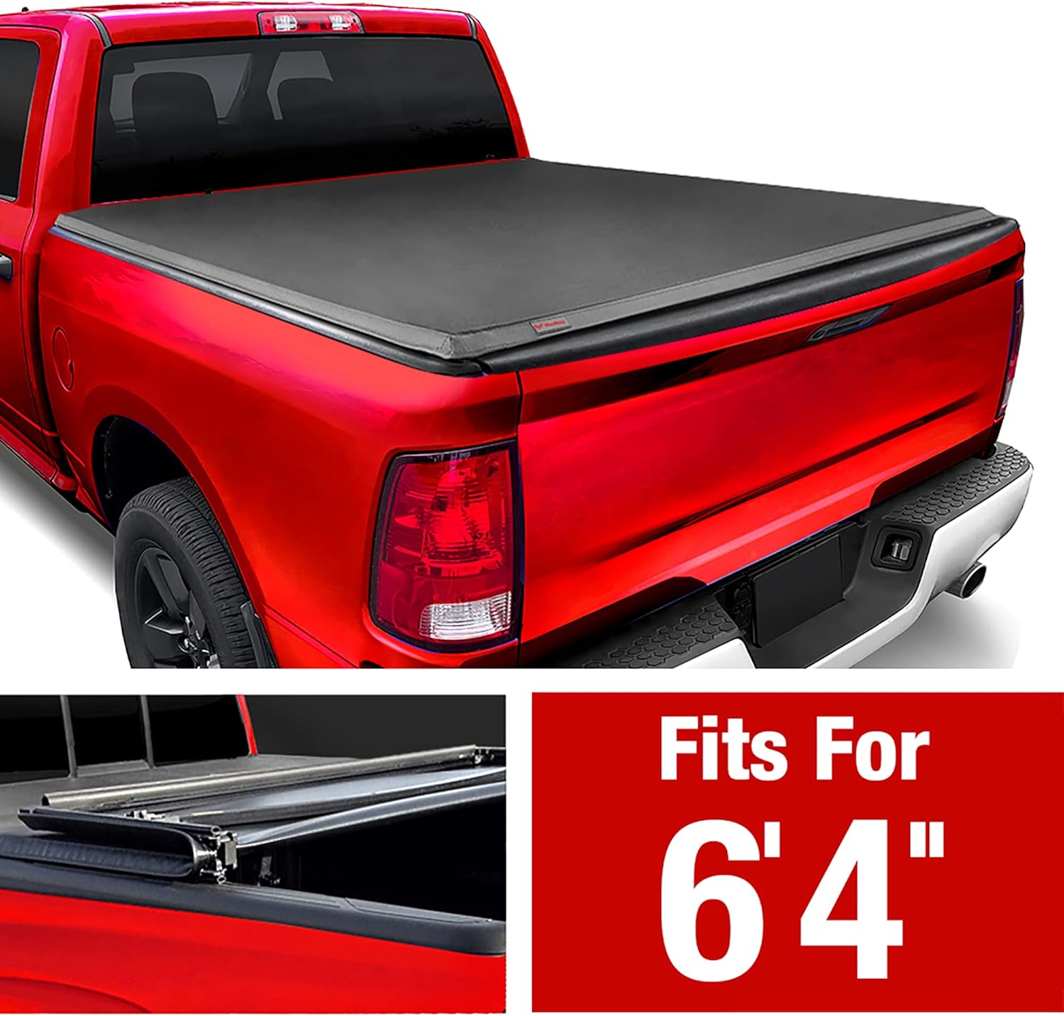MaxMate Soft Quad-fold Truck Bed Tonneau Cover Compatible with 2002-2018 Dodge Ram 1500; 2003-2026 2500 3500; 2019-2024 Classic | 6'4" (76") Bed | TCD484011