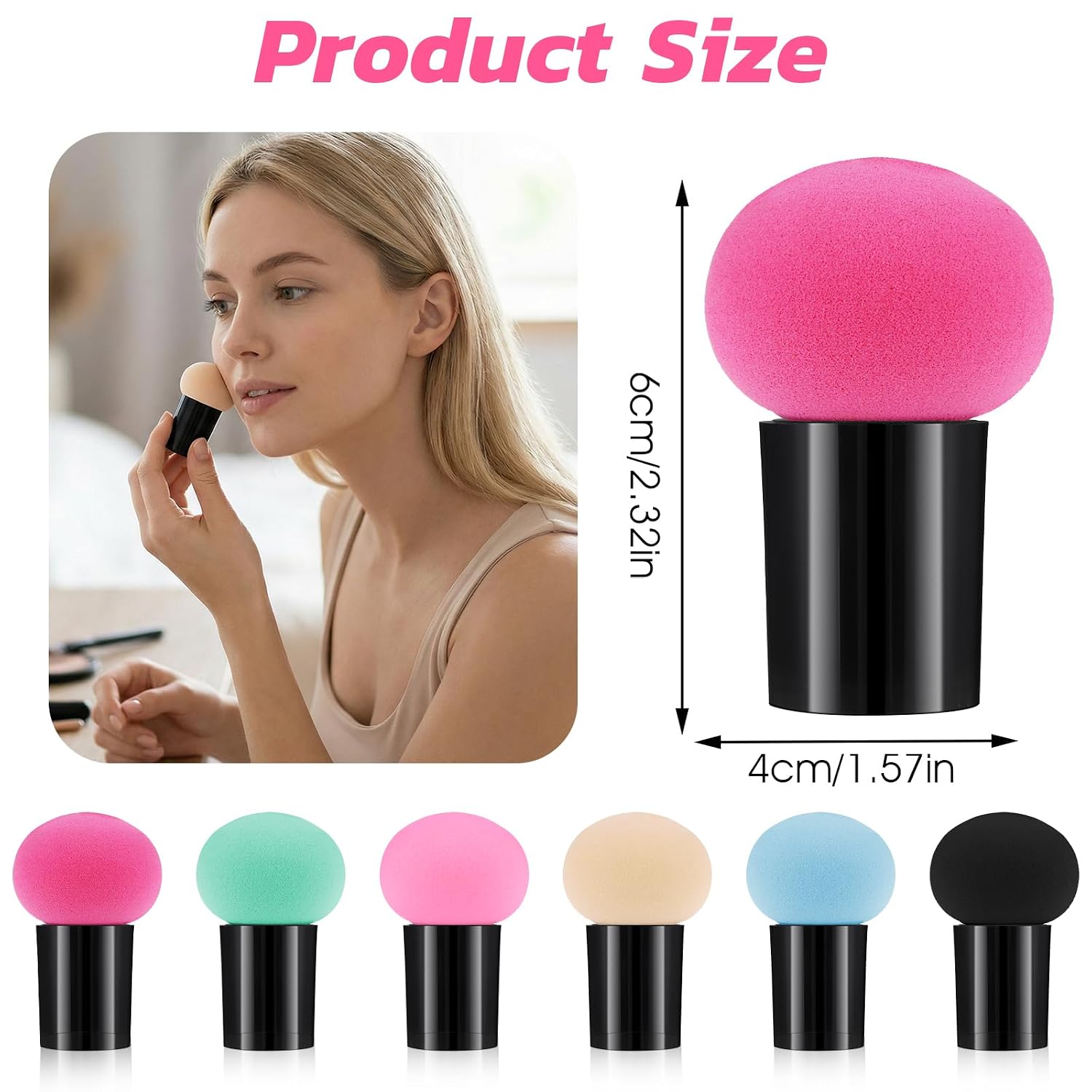 ElevateTech 6 Pcs Makeup Sponges with Handle Foundation Applicator Sponges Mushrooms-Shaped Makeup Sponge Puff Powder Cosmetic Puff Beauty Tool for Foundation Creams Powders, Dry & Wet Use