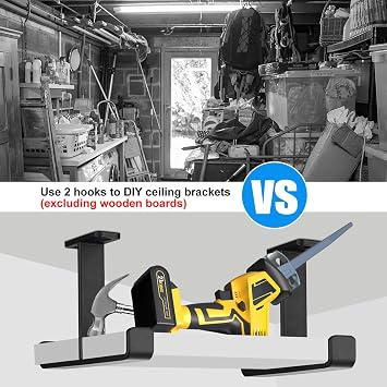 Overhead Garage Storage Hook Racks, 2 Set Heavy Duty Overhead Ceiling Mount Hangers Storage Utility Hooks, Double-Sided Ladder Hanger Hooks for Lumber Ladder Brackets, Hose Pipe, Bulky Items