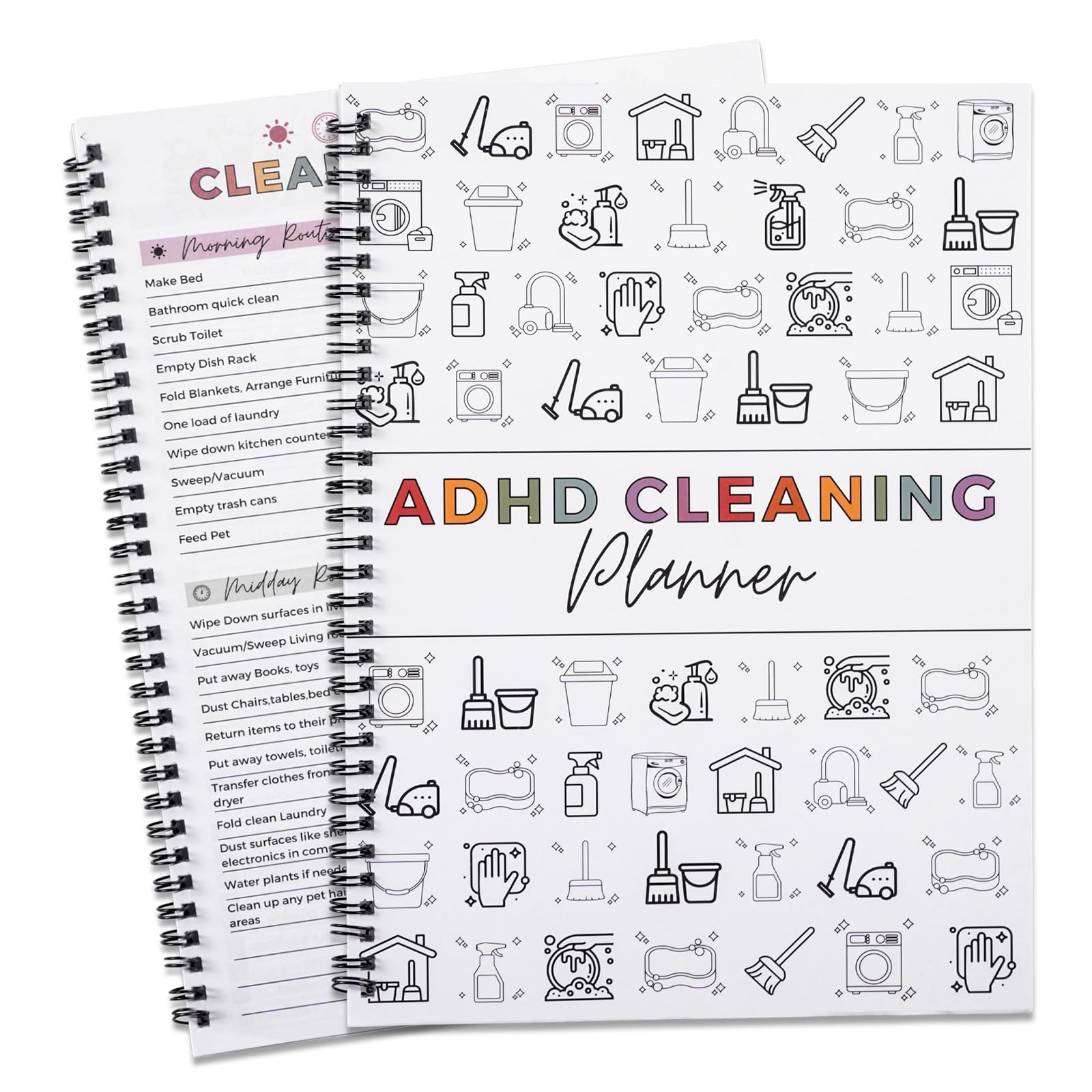 Cleaning Plan Schedule - Daily, Weekly and Monthly Cleaning Plan Organiser with cute cleaning icons - perfect for home, flat and office cleaning management