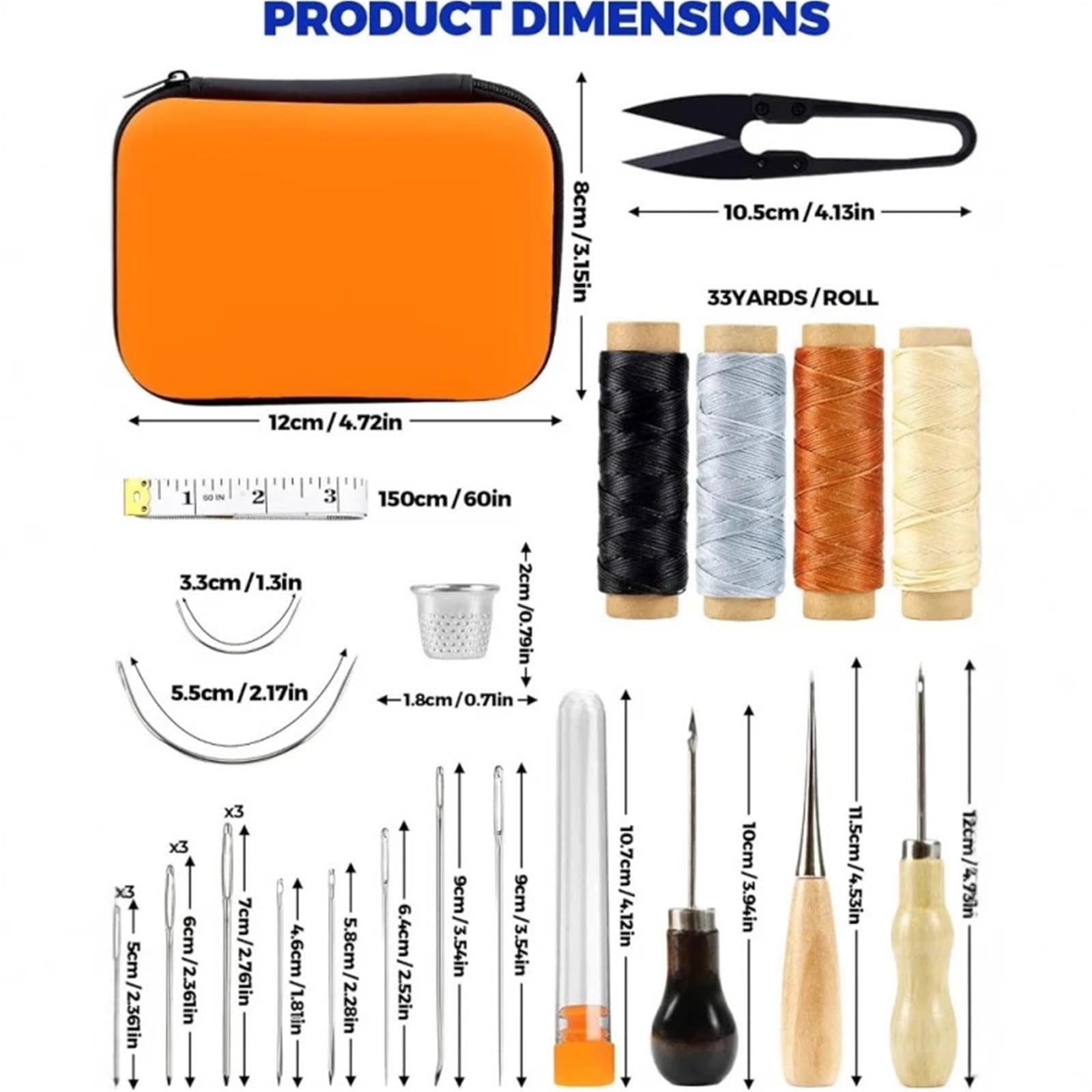 Kit De Lezna Para Coser Kit De Costura Cuero | Con punzón de coser, agujas, hilo encerado, kit de reparación de tapicería, herramientas de costura