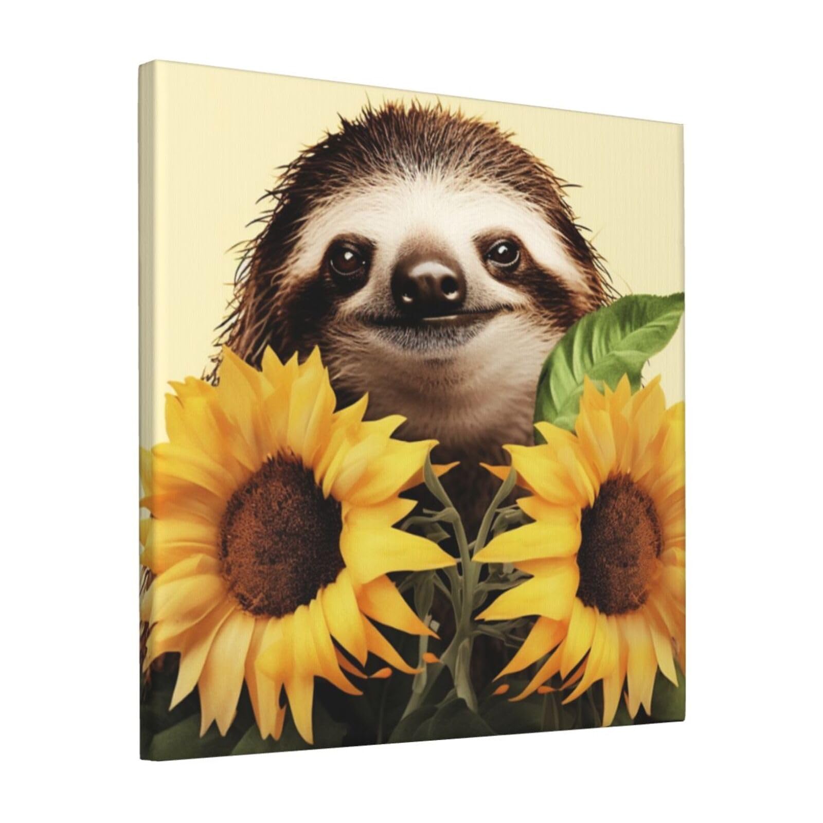 KLOPH Sloth Sunflower Canvas Wall Art for Living Room 12"x12" Modern Artwork Painting for Bathroom Hanging Canvas Prints Aesthetic Wallart for Bedroom Kitchen Office Wall Decor