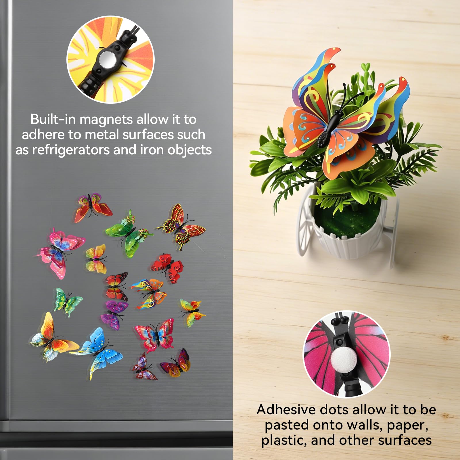 36 Piezas 3D Mariposas Decorativas Colores PVC Mariposa Decoración de Pared con Imanes y Adhesivos para Casa Dormitorio Habitación Refrigerador — view 4