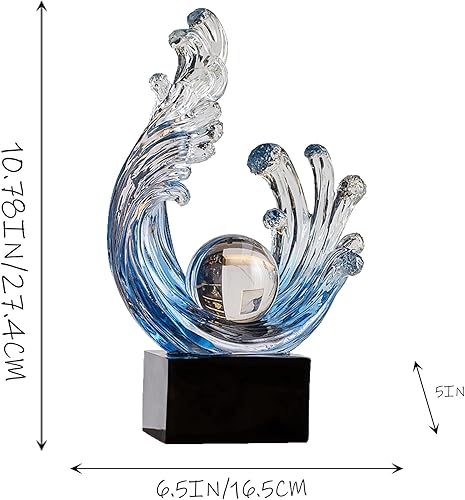 Miniatura 3 de Estatua de onda decorativa abstracta moderna, arte abstracto azul para decoración del hogar, escultura de resina de ondas de cristal, soporte de