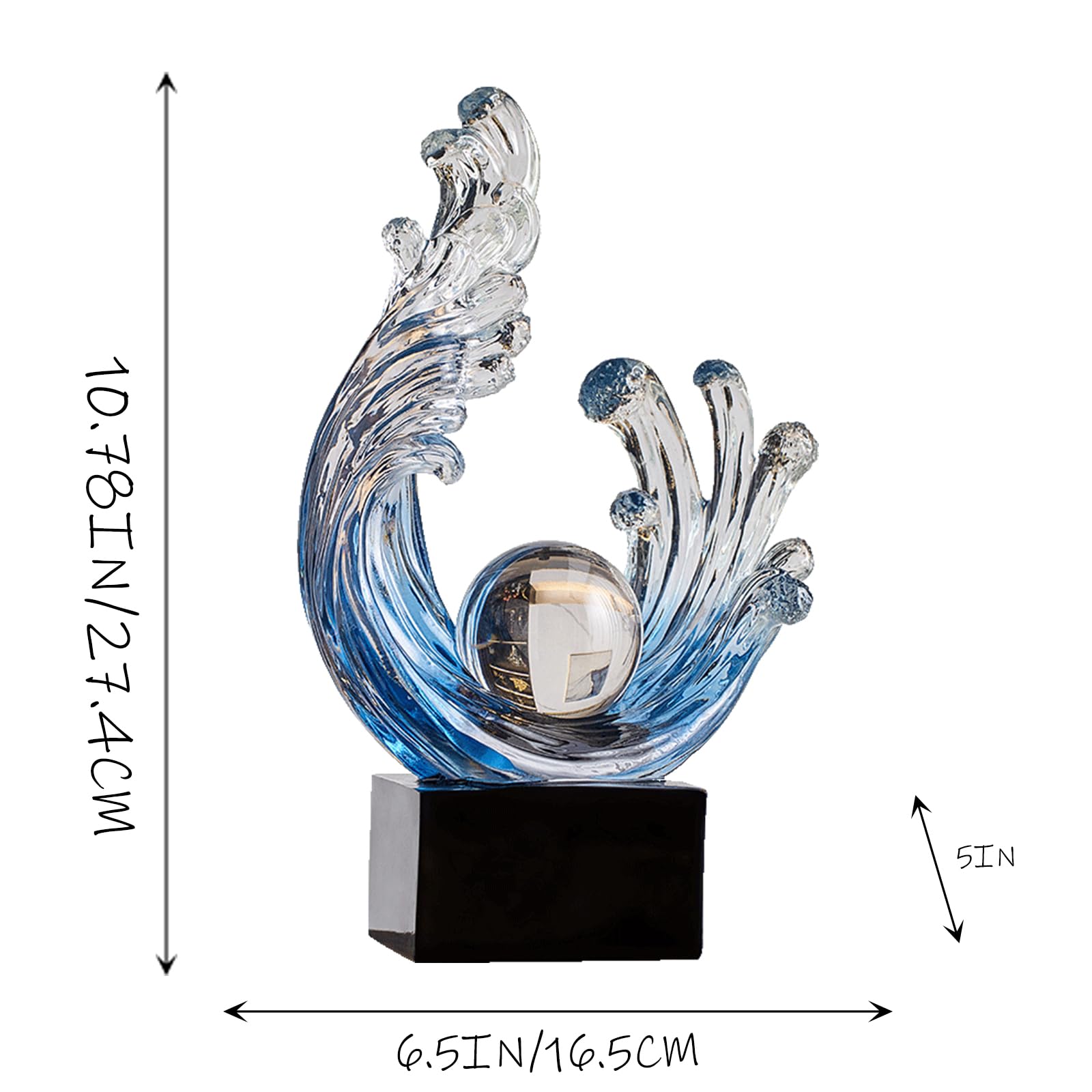 Statua decorativa astratta moderna, scultura circolare in resina con onde in cristallo, supporto da scrivania per ufficio, tavolo da pranzo, estetica decorativa da centro 32 cm (A, blu navy)