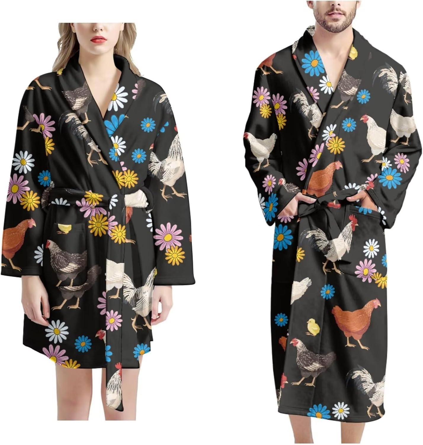 POLERO Couple Robes for Men Women Long Sleeve Kimono Bathrobe Lightweight Towel Robe with Pockets