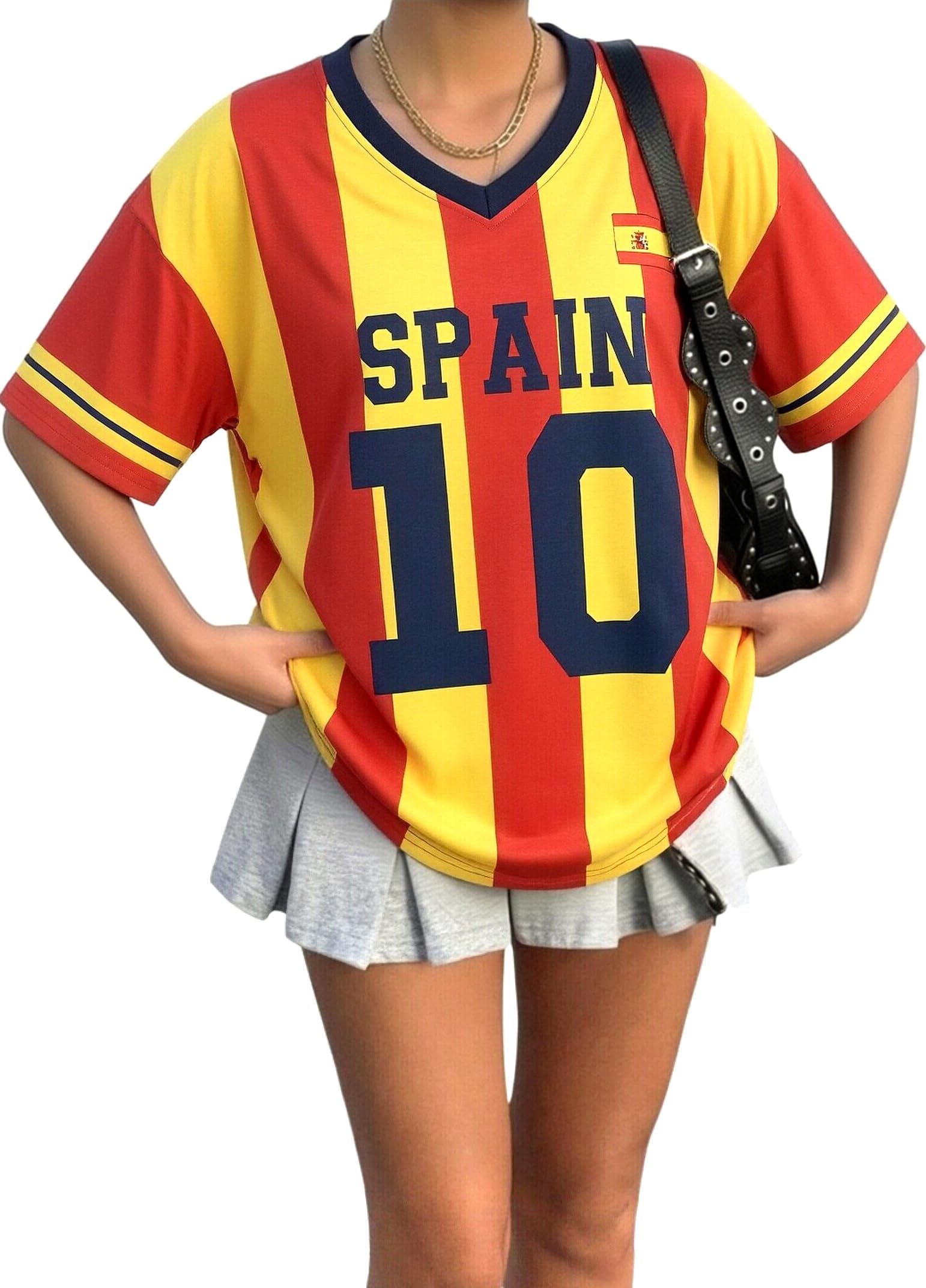 2026 Soccer Cup Shirt Women Oversized Mexico Brazil Shirts Funny Argentina Soccer Jerseys Spain V Neck T Shirts, Spain, M