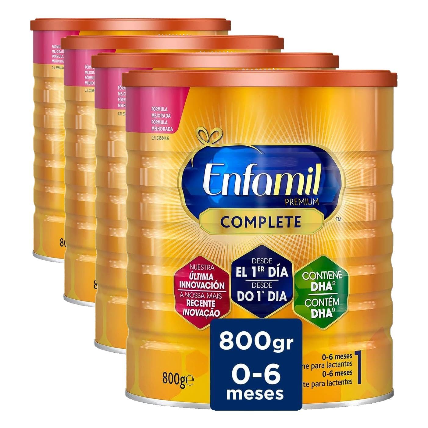 Enfamil Complete 1 Leche infantil para lactantes de 0 a 6 meses de edad, fórmula para bebés recién nacidos - 800 gr (Paquete de 4)
