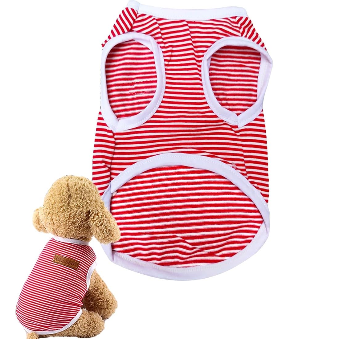 AKJAXQU Camisas de Verano para Perros Pequeños Niñas y Niños Chaleco Transpirable a Rayas Ropa de Algodón Suave para Cachorros Gatos Camiseta sin Mangas para Mascotas Chihuahua Camiseta Básica Rojo M