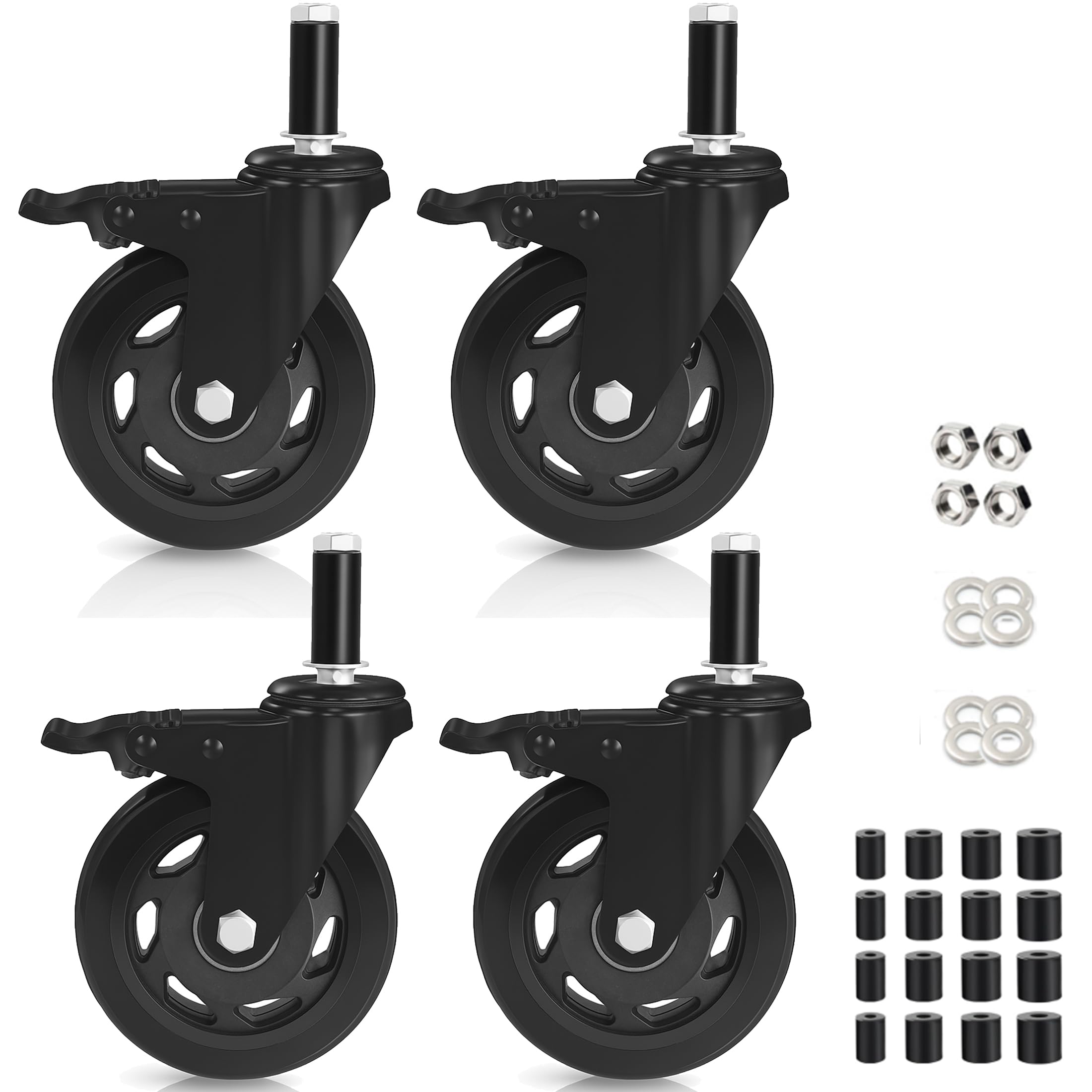 5 Inch Heavy Duty Expanding Stem Caster Wheels for Prep Table, Stainless Steel Table, Cart, Fit for 7/8" to 1-5/8" Tube Leg, Set of 4
