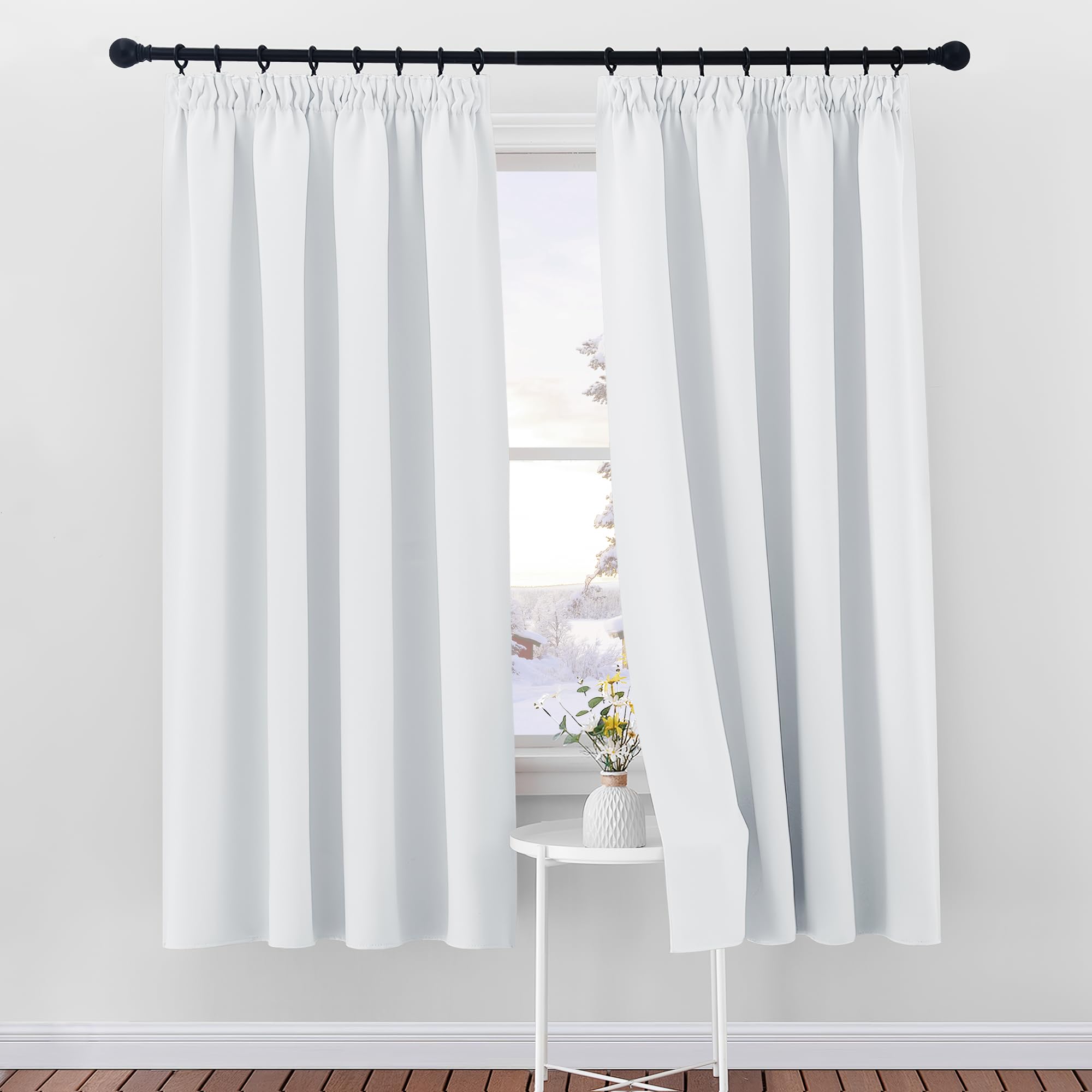 PONY DANCE Cortina Termica Aislante Frio y Calor Cortinas Blancas Dormitorio Cortinas Opacas Cortas Blackout Curtains Cortina Salon 2 Piezas Cortinas de Casa, 140x175 CM, Blanco Gris