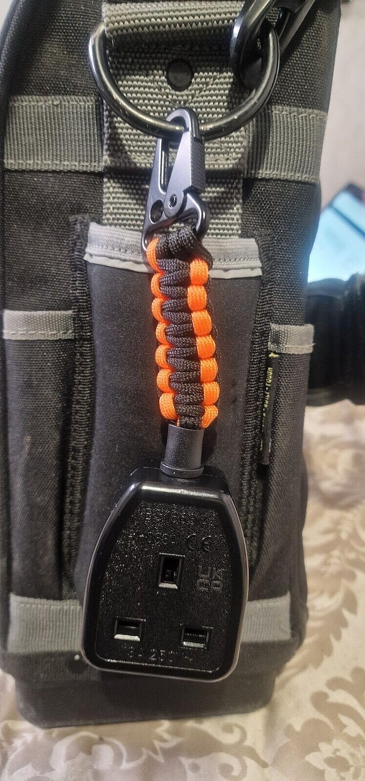 Socket Tester Holder Pro: Secure & Organize Your Electrical Tools with R1 + R2 Link and Carabiner Clip black and orange