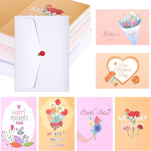 Fuutreo Paquete de 180 tarjetas surtidas para el Día de la Madre con 180 sobres y 180 bonitas calcomanías, tarjetas de felicitación florales para el
