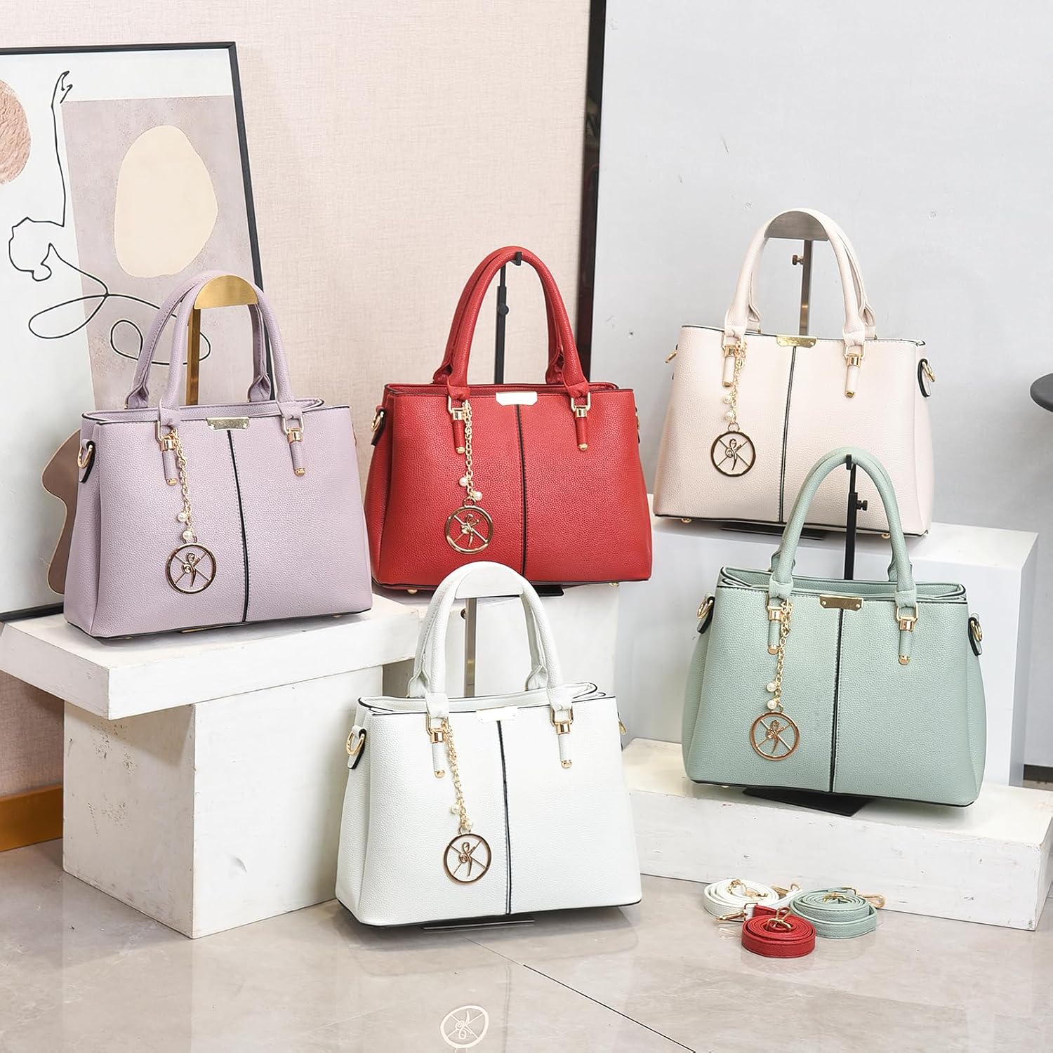 Purse and Handbags for Women, 3 Zip Compartments Tote Bag Designer Shoulder Purse Top Handle Satchel Bags - Image 3