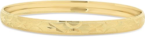 Vista 3 de 14k Gold Plated Step Edged Stackable Bangle Bracelet wEtched Stars & Moons + Jewelry Cloth & Pouch