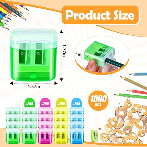 Miniatura 2 de Geosar Sacapuntas manuales a granel, pequeños sacapuntas de doble agujero, sacapuntas de mano con tapa para suministros de donación de oficina en el