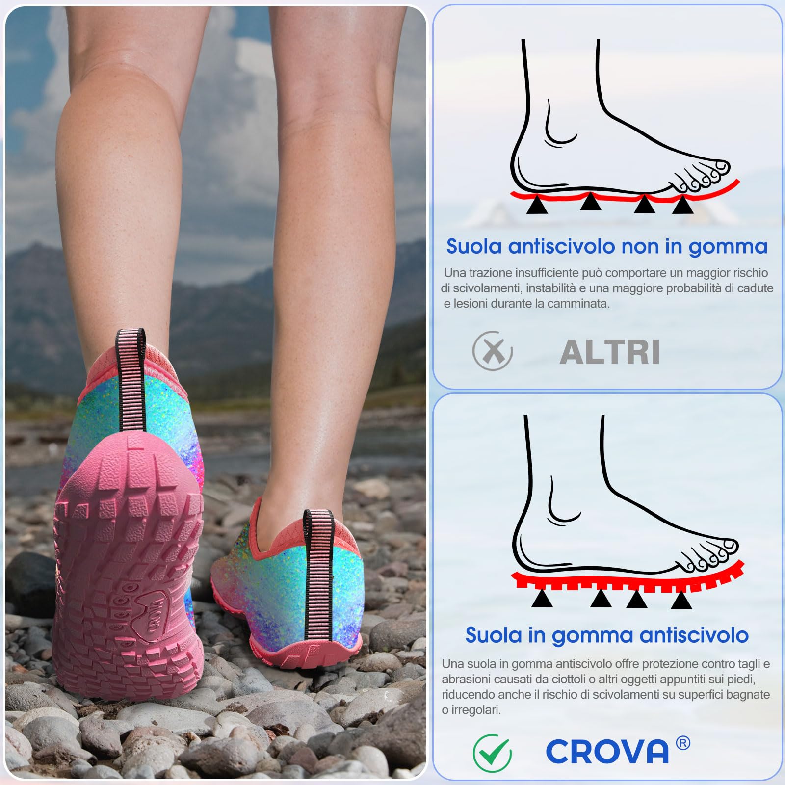 Crova Zapatos de Agua Niños Niñas Respirable Escarpines Secado Rápido Zapatos de Playa Piscina Surf
