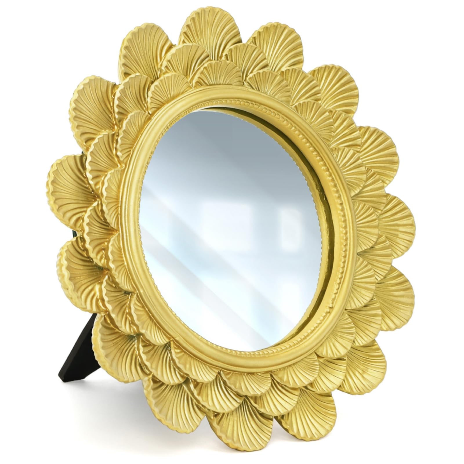 Eorbow 6.5" Vintage Vanity Makeup Desk Mirror, Small Gold Round Mirror for Table, Antique Scallop Edged Wall Mirror Decorative for Living Room Bedroom Dressing Tabletop-image-23