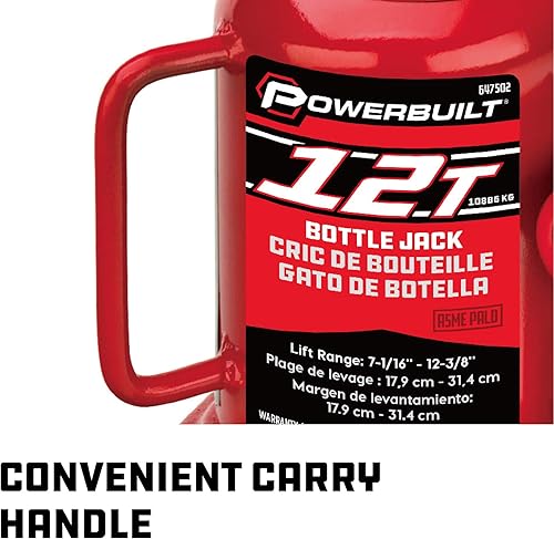 Miniatura 7 de Powerbuilt Gato de botella resistente de 12 toneladas, elevación hidráulica de coche de capacidad de 24000 libras, vehículos, camiones, rojo 647502