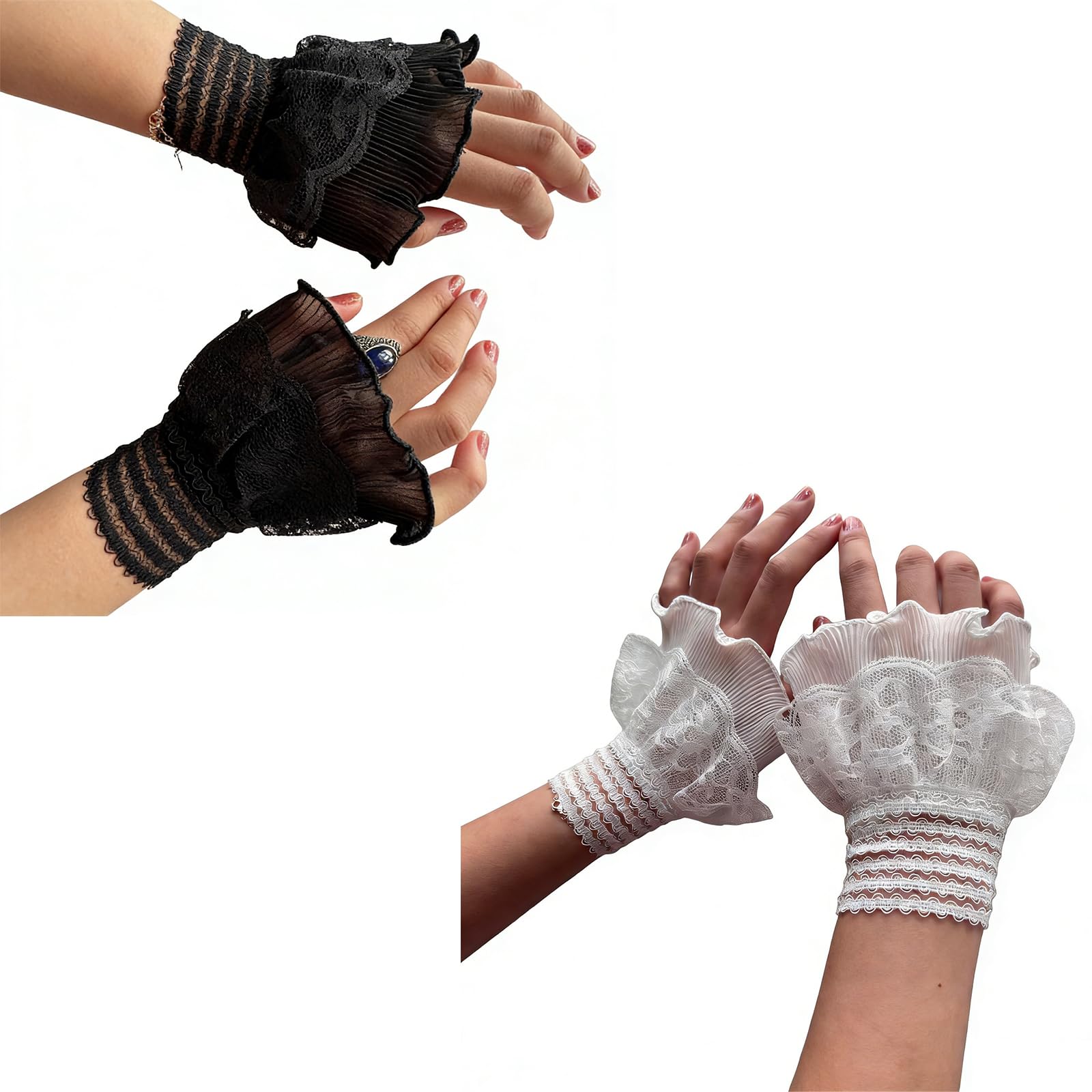 B-HOT 2 Pairs False Sleeves Lace Wrist Cuffs Floral Fleur A