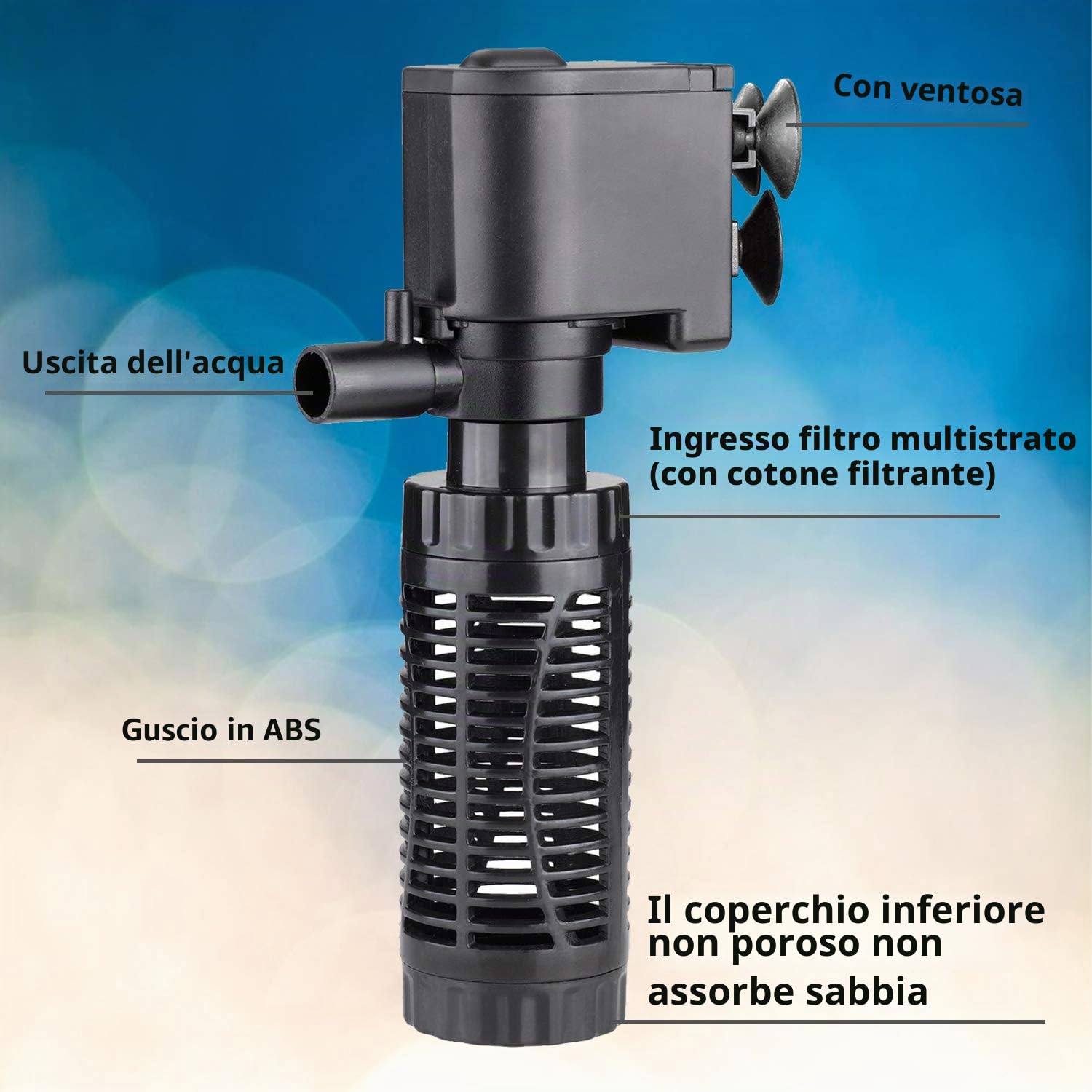 BPS Pompa sommergibile per acquario con filtro 6 W 600 L/H Pompa acqua filtro serbatoio per pesci stagno idroponici 16 x 8 cm BPS-6079