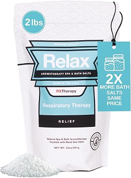 Relax Spa & Bath RX Respiratory Therapy Salts, Magnesium for Soaking, 32 oz | For Soaking Away Pain & Toxins, Detoxifying Magnesium-Rich Bath Soak, Vitamin-Infused, Made in USA