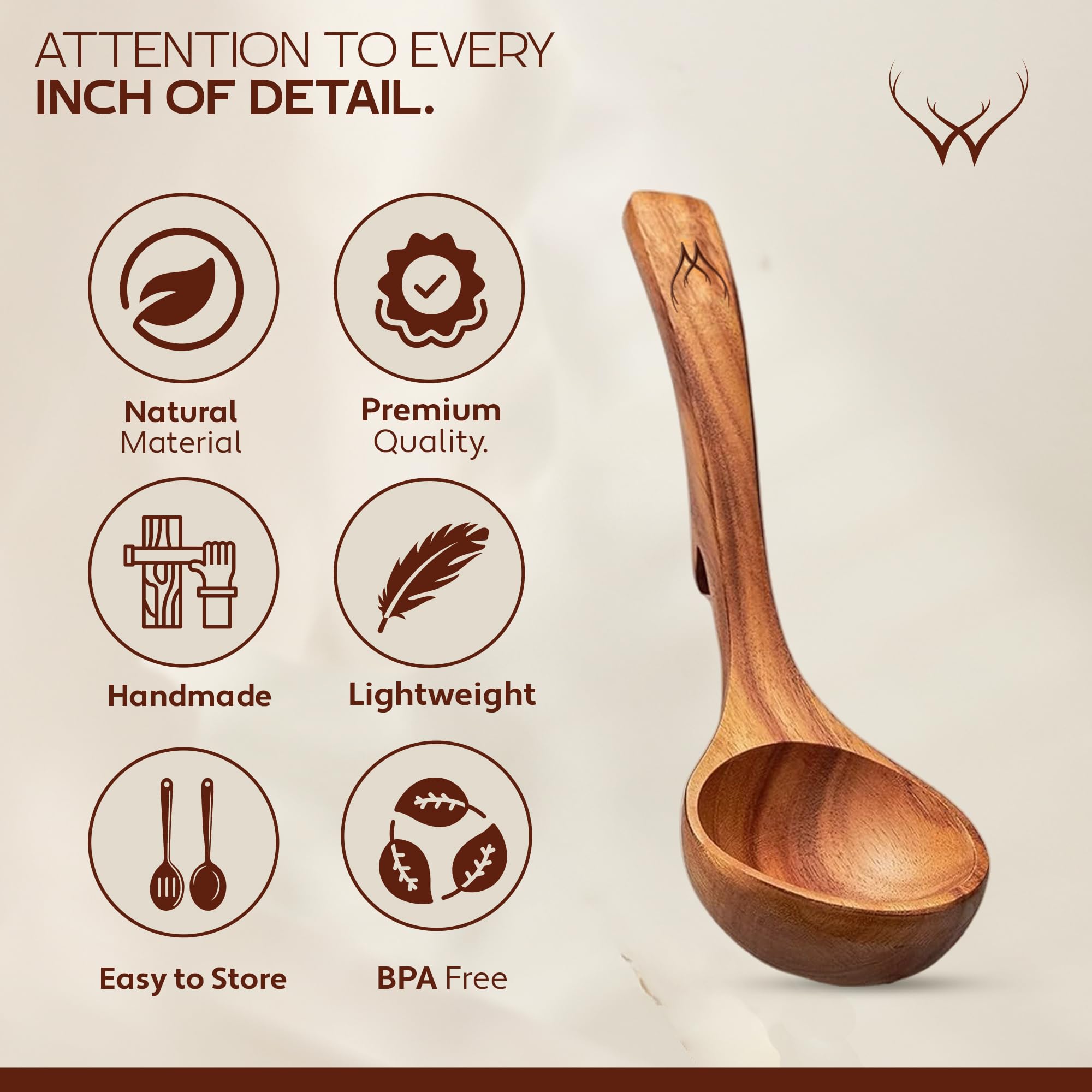 Teak Wooden Ladle Set - Soup Ladle with Spoon Rest -7 Teak Wooden Ladle Set - Soup Ladle with Spoon Rest -7