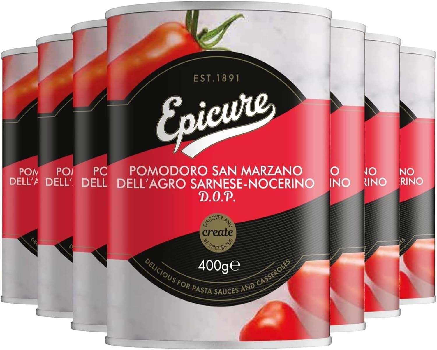 Epicure Tinned San Marzano Tomatoes, Delicious for Pasta Sauces & Casseroles, 400 g (Pack of 12)