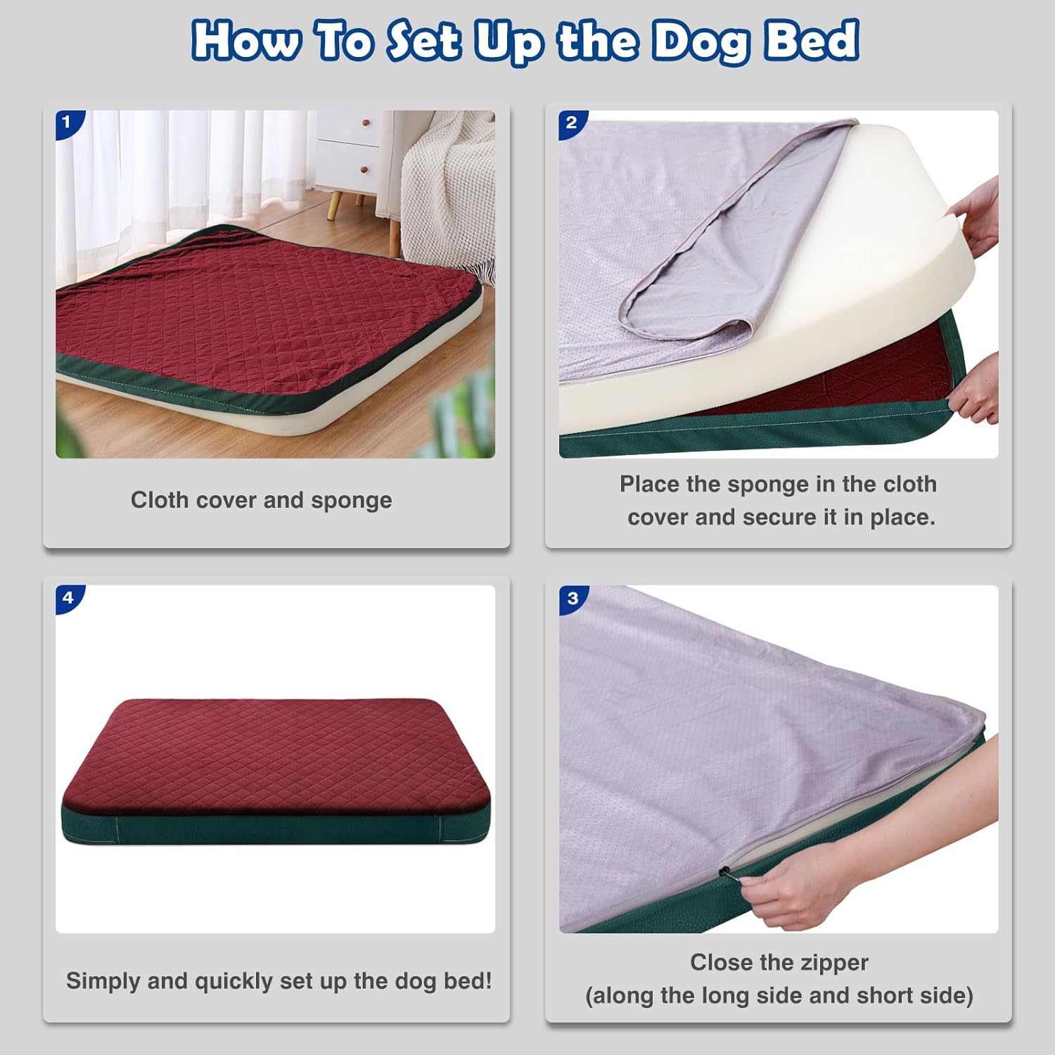 JoicyCo Large Dog Bed, Orthopedic Foam Big Dog Bed Mattress, 40 Inches Joint Relief Pet Sleeping Beds, Non Slip Bottom with Removable Washable Cover, Wine Red