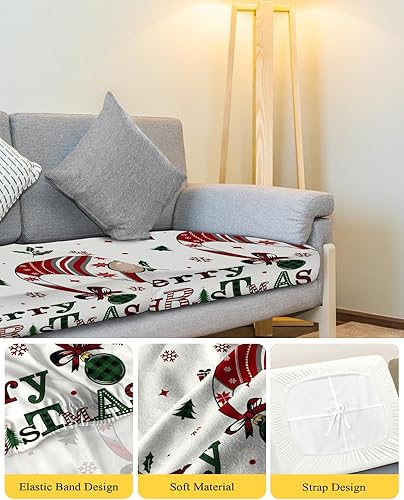 Miniatura 4 de Wowouhiya Christmas Couch Cushion Covers, Stretch Sofa Cover with Elastic Bottom, Xmas Gnomes Winter Snowflake Berry Botanical Sofa Slipcovers