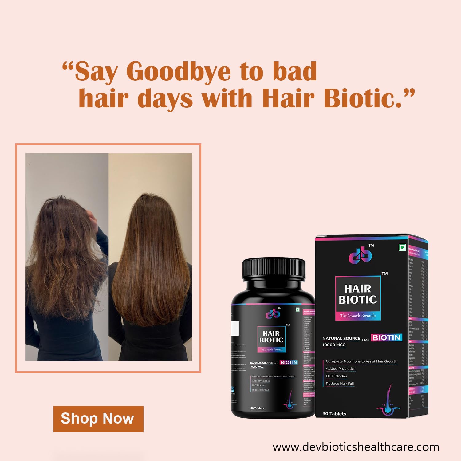 HairBiotic Tablets for Hair Growth & Hair Fall Control, Natural Source Biotin with Amino Acids,Multi Minerals & Multivitamins,Clinically Proven Hair Growth Supplements For Women & Men, 30 Veg Tablets — Amazon image 4