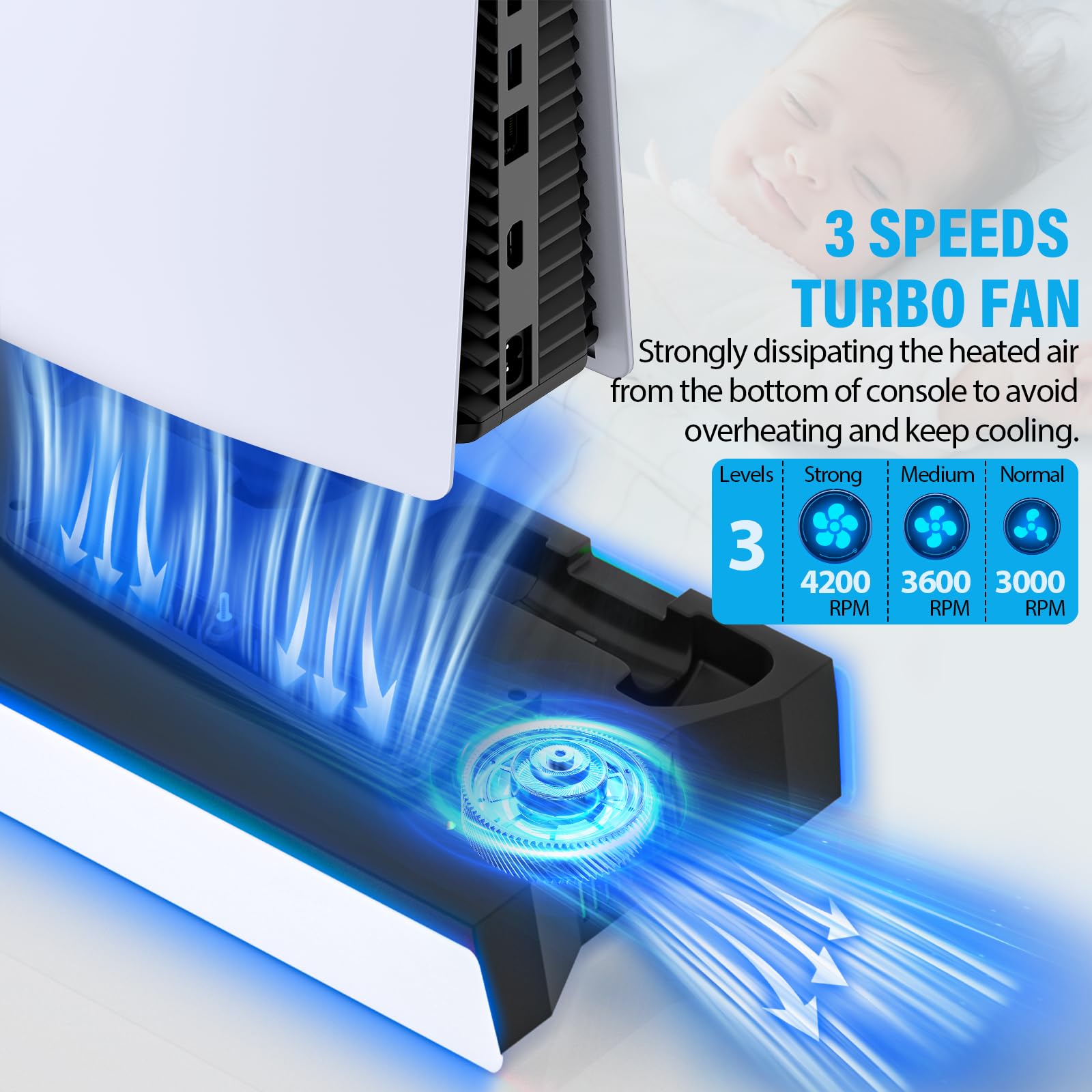 PS5/PS5 Slim Cooling Station Stand RGB con Dual Controller Base de carga para PlayStation 5 Consola PS5, accesorios PS5 incl. cargador de controlador, ventilador de refrigeración, soporte para