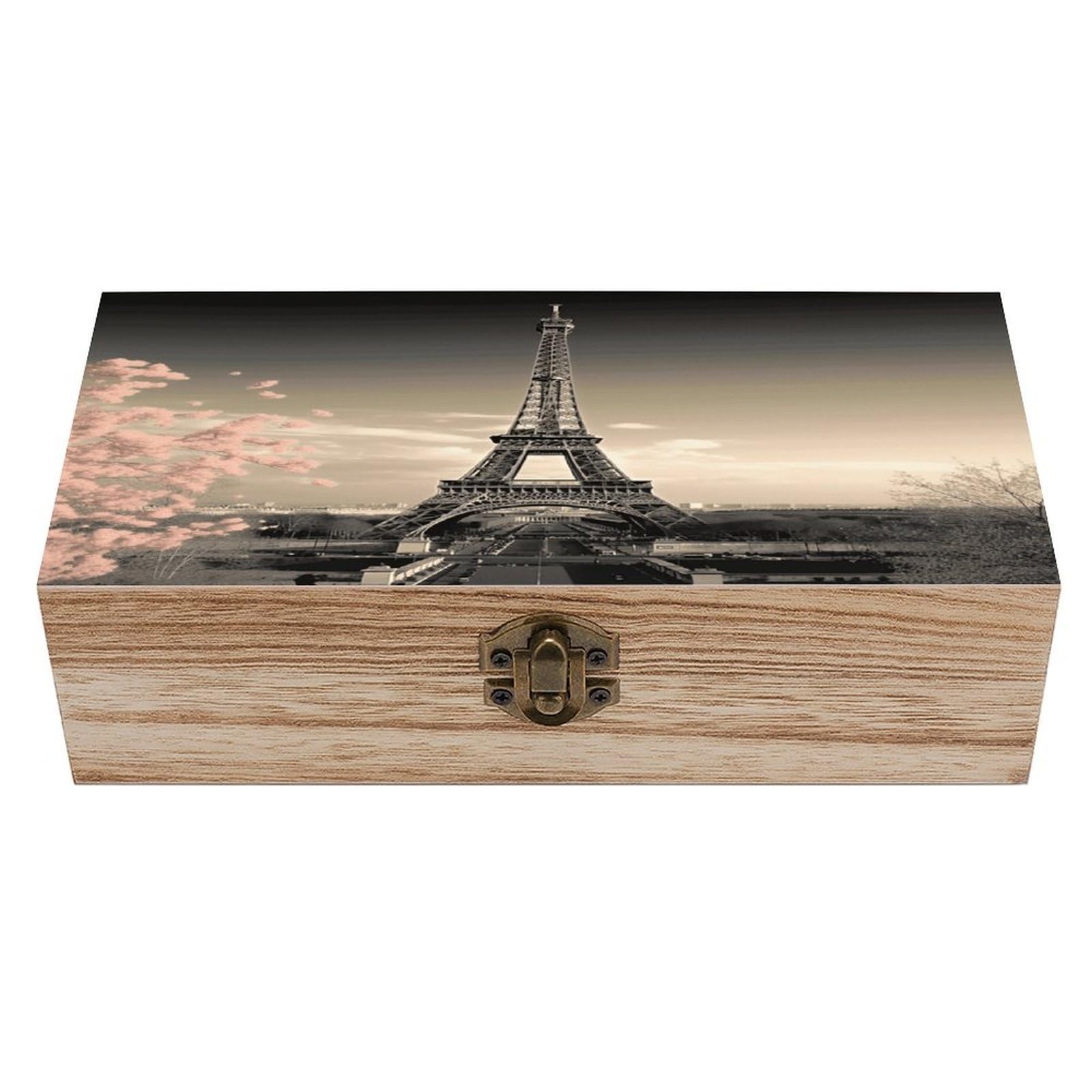 VstaDank Paris Tower Wooden Storage Box with Hinged Lid Natural Wooden Box Beautifully Keepsake Boxes Vintage Wood Boxes Jewelry Organizer Trinket Storage Chest Unique Gift