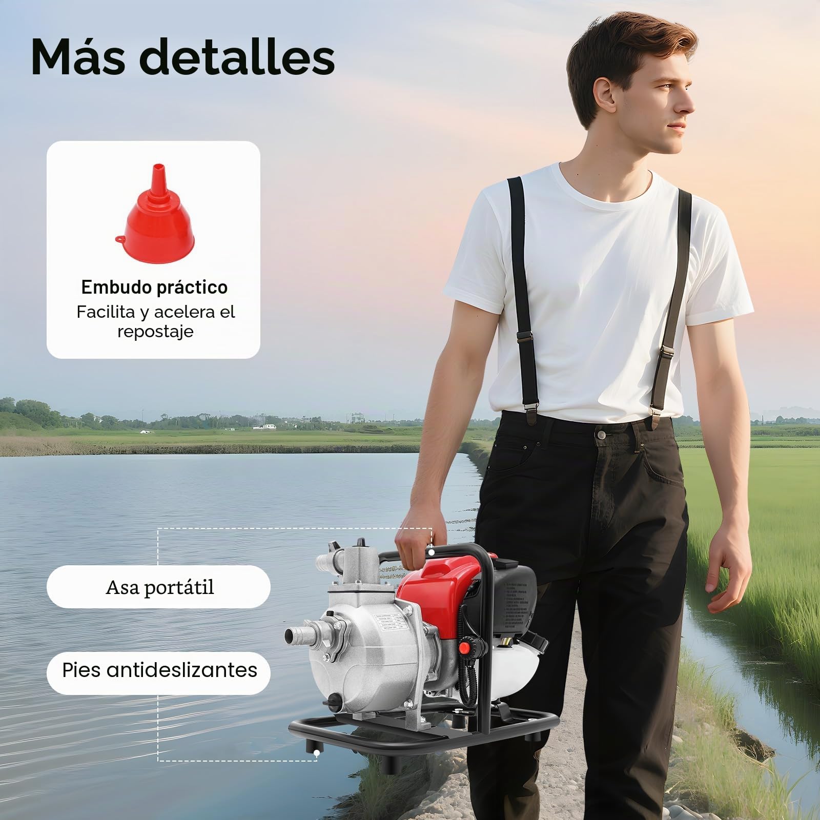 Bomba de agua de gasolina para aguas residuales de 4 tiempos, motor de alta eficiencia, bomba de aguas fecales, altura de elevación de 30m, bomba de jardín móvil para drenaje y riego